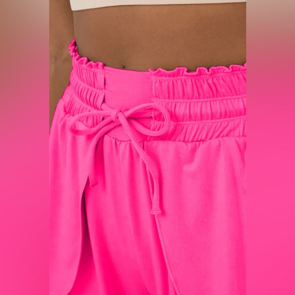 Bright Pink Frilly High Waist Petal Wrap Athletic/Swim Shorts NWT - Picture 3 of 8